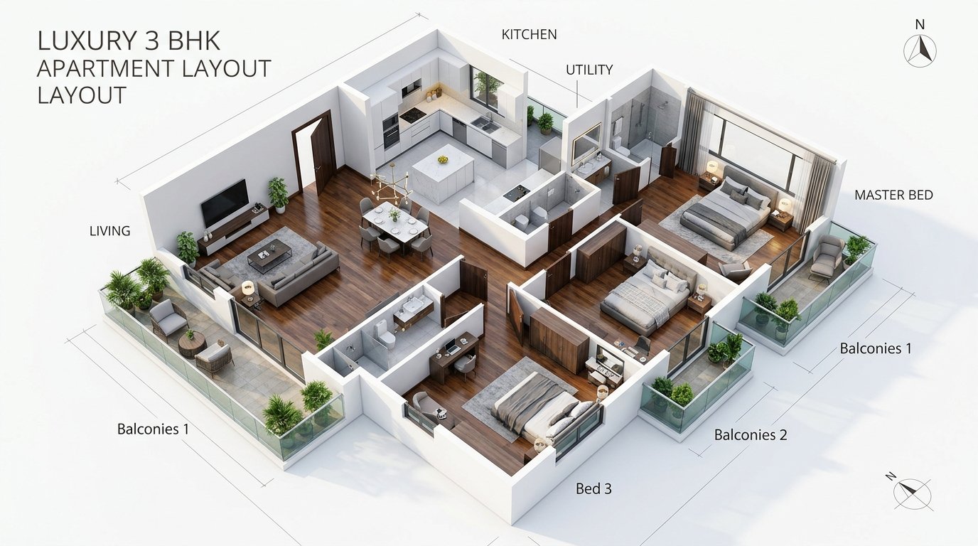Sudarshan Foresta 3 BHK Floor Plan Layout
